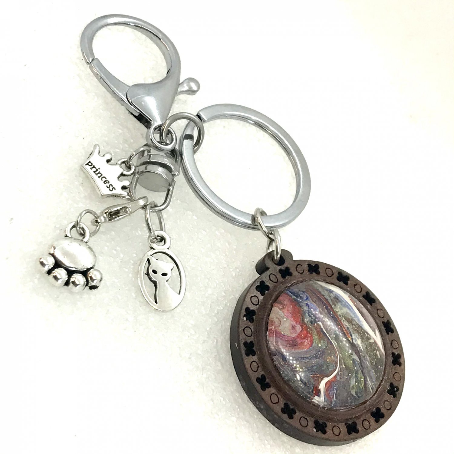 Handmade dome keychain charms Cat love