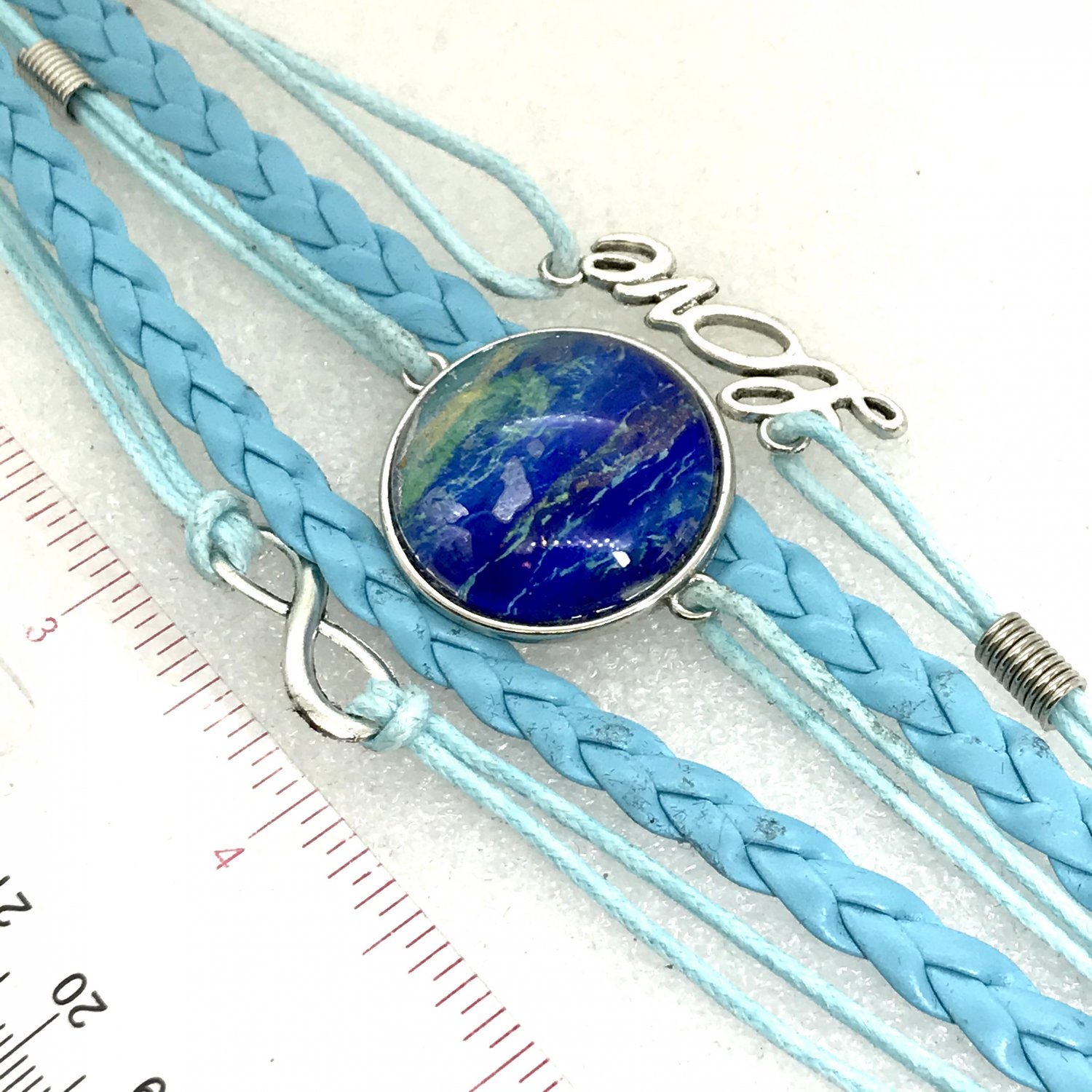 Bracelet leather with charms handmade dome 25mm lobster clasp