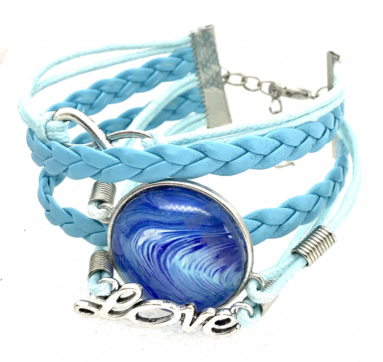 Bracelet leather with charms handmade dome 25mm lobster clasp