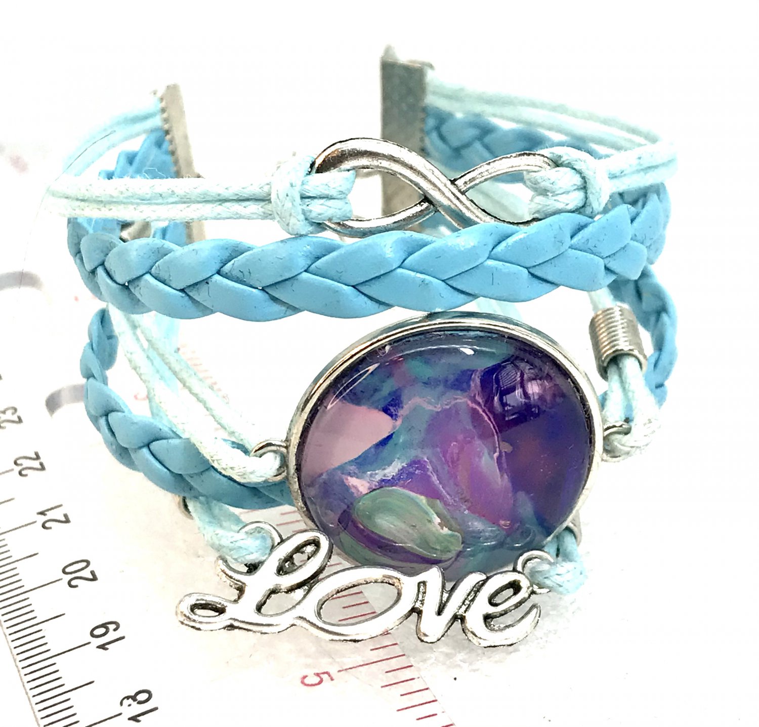 Bracelet leather with charms handmade dome 25mm lobster clasp