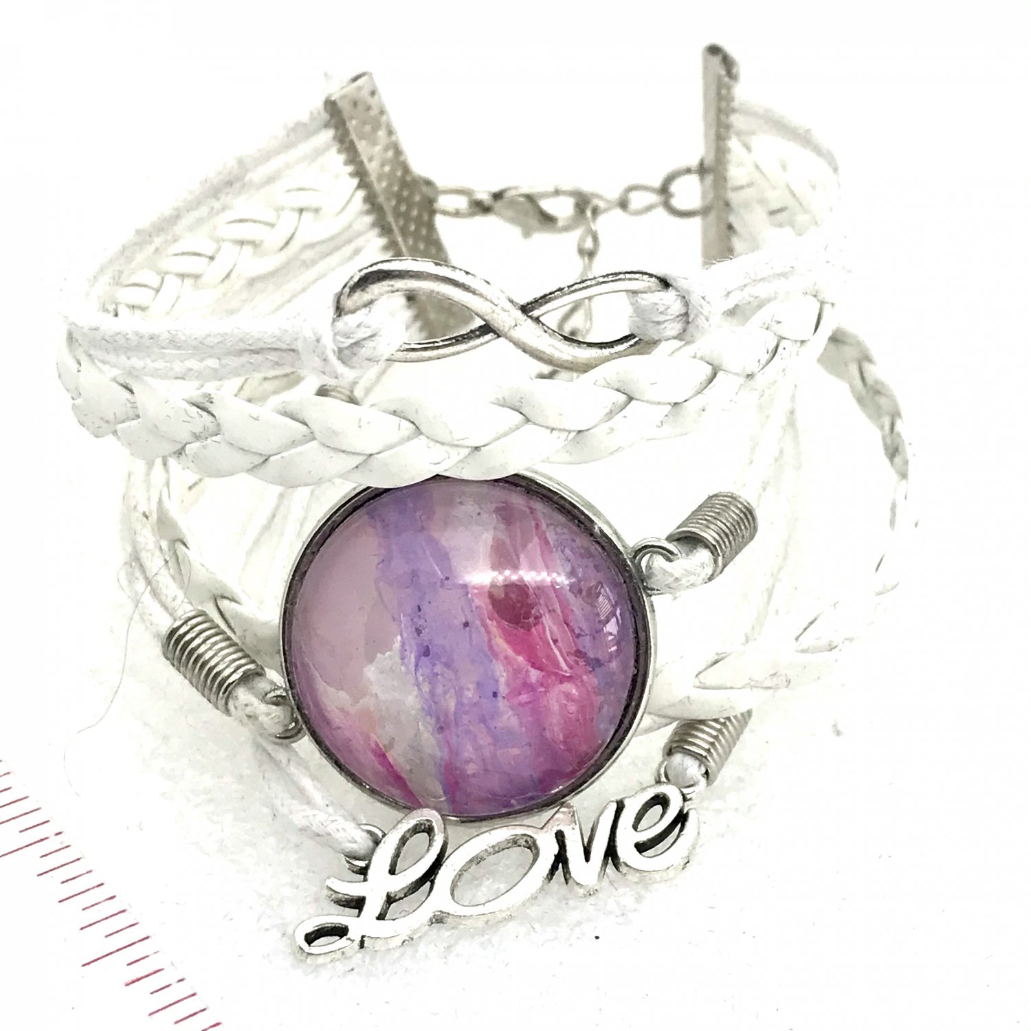 Bracelet leather with charms handmade dome 25mm lobster clasp