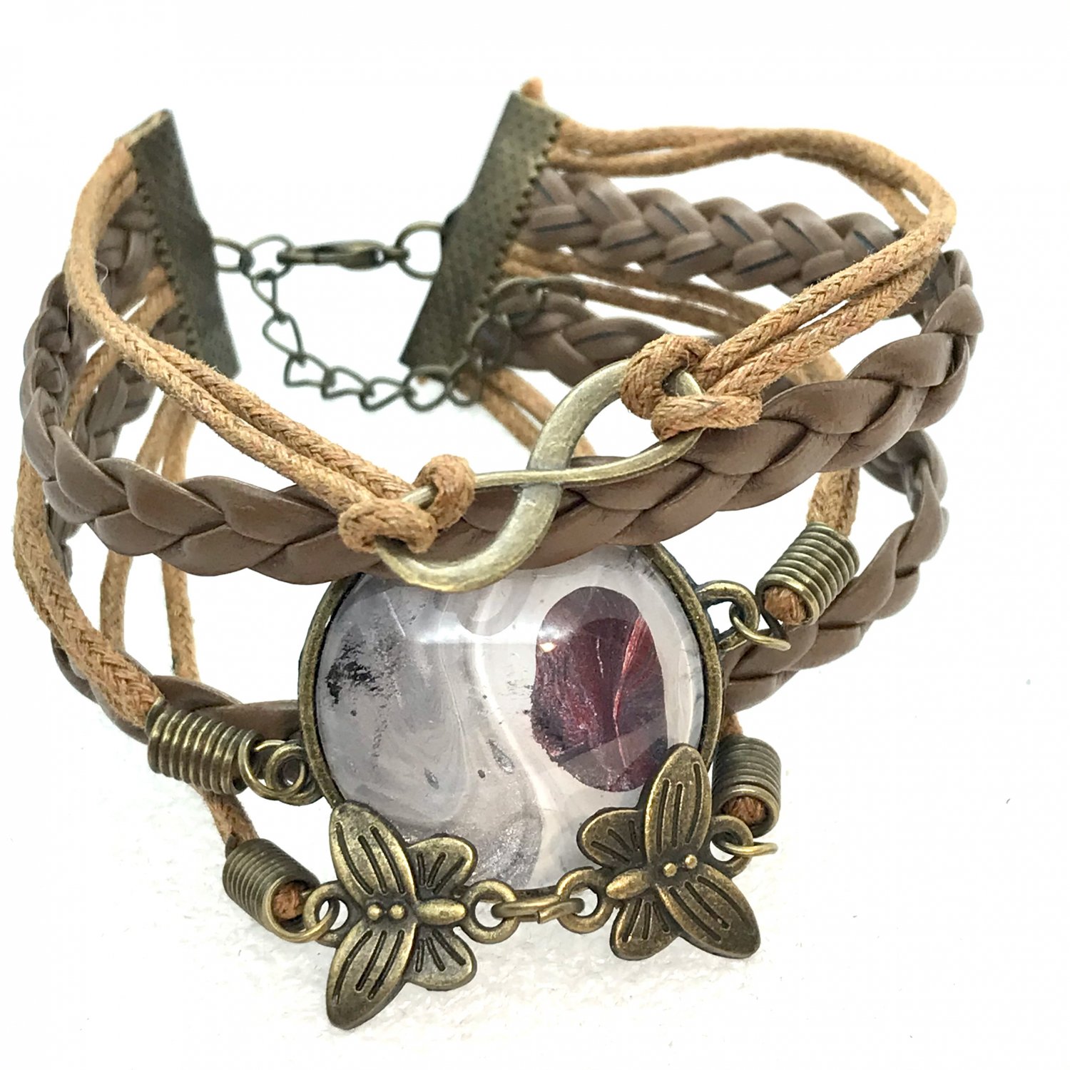 Bracelet leather with charms handmade dome 25mm lobster clasp