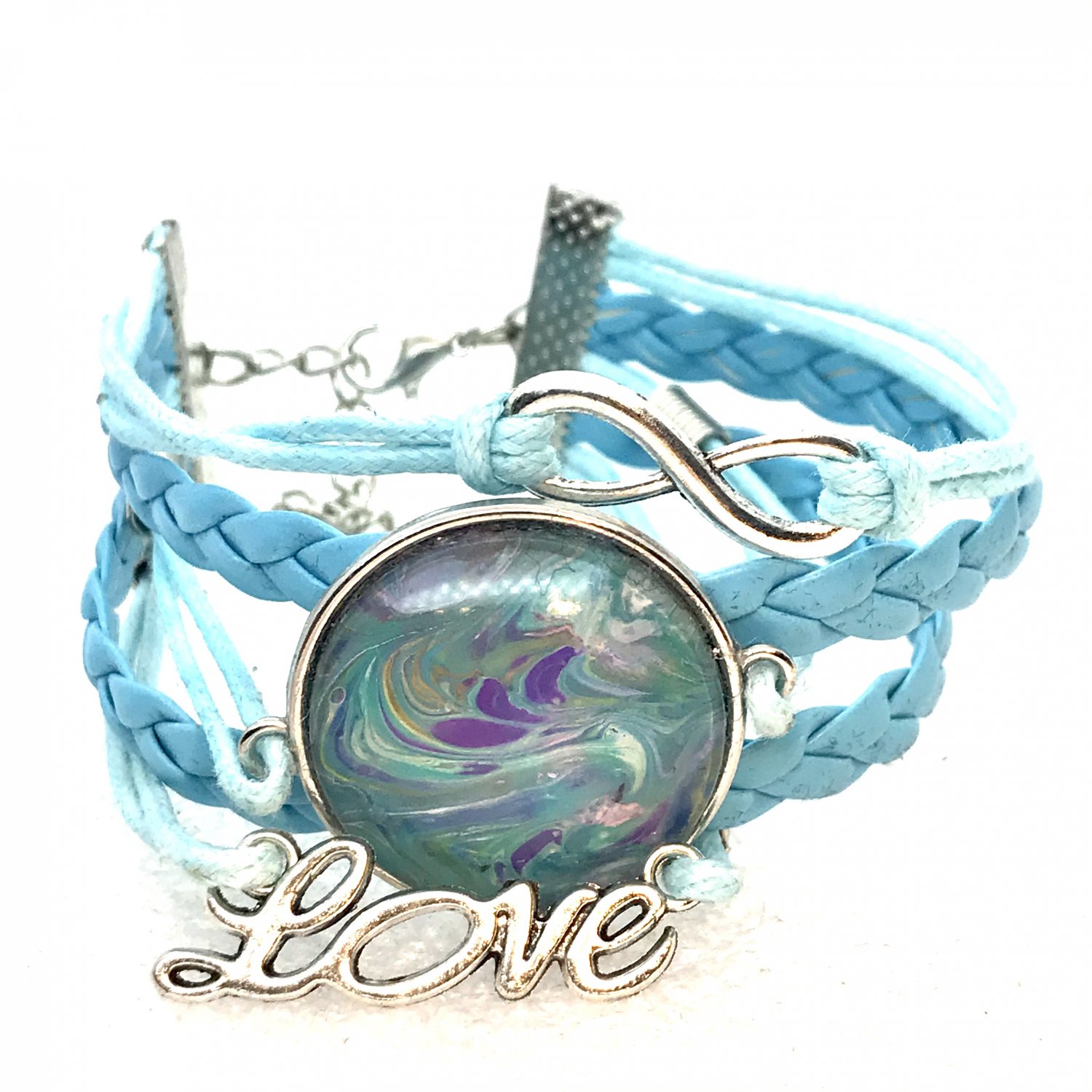 Bracelet leather with charms handmade dome 25mm lobster clasp