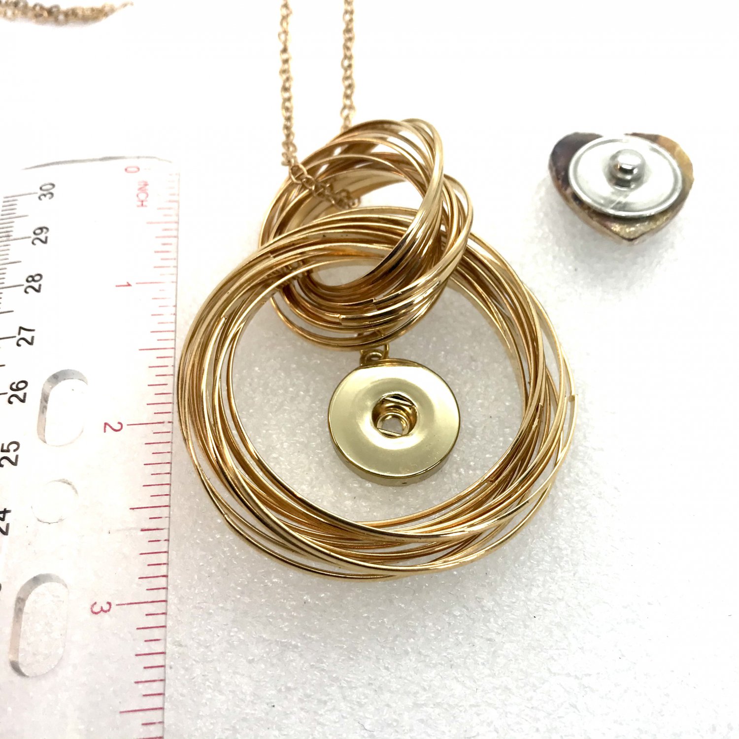Gold wire hoops Pendant Necklace 18mm Snap Jewelry