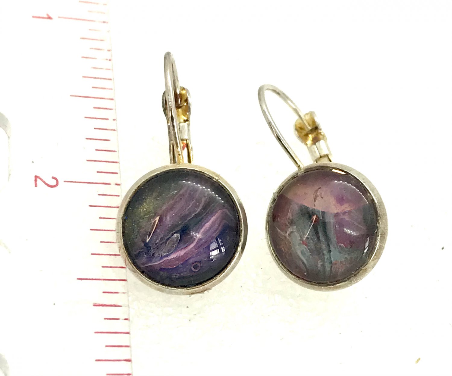 earrings hand painted 12mm 925 silver leverback