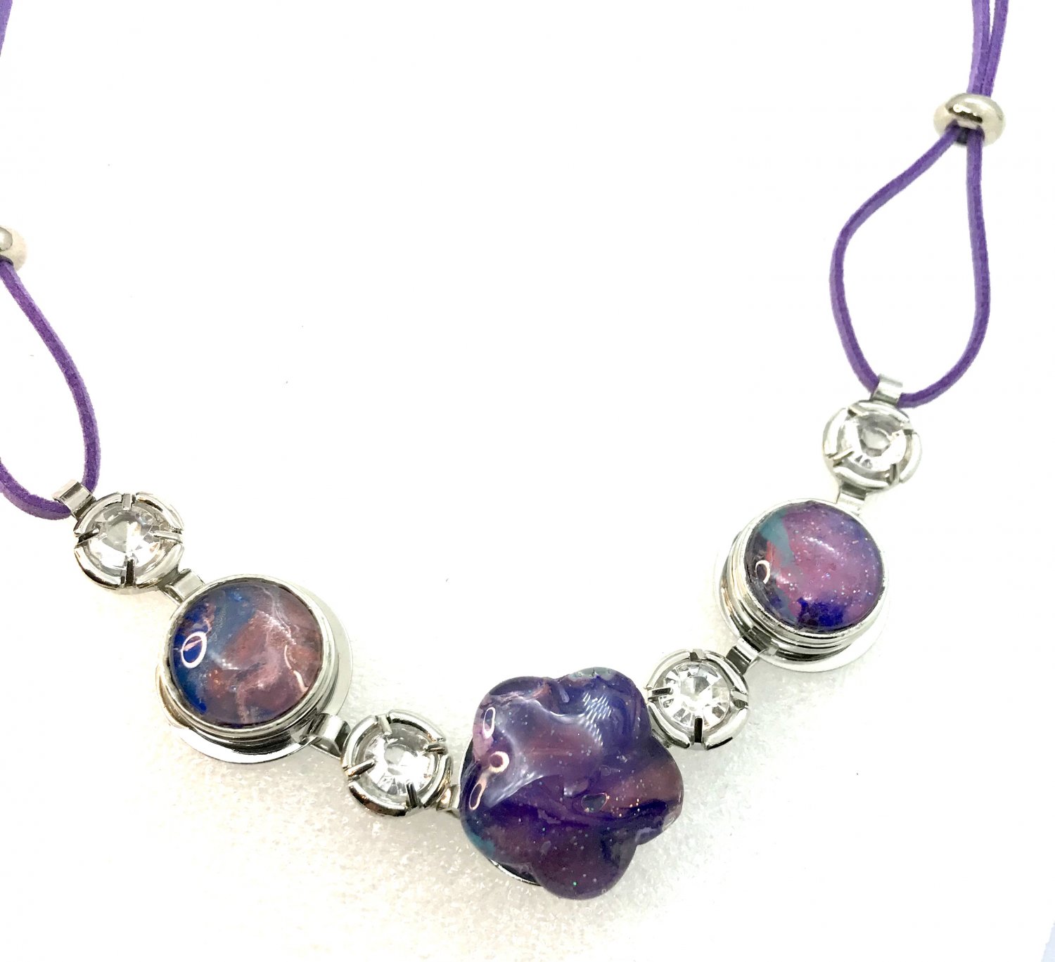 Necklace Ginger Snap Jewelry Handpained Snaps 3x20mm purple leather cord