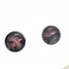 Stud  earrings hand painted dome 12mm  925 silver plated