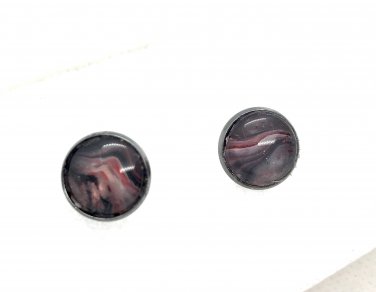 Stud  earrings hand painted dome 12mm  925 silver plated