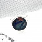 Handmade Ring 16mm hand painted dome and silver plated  band adjustable