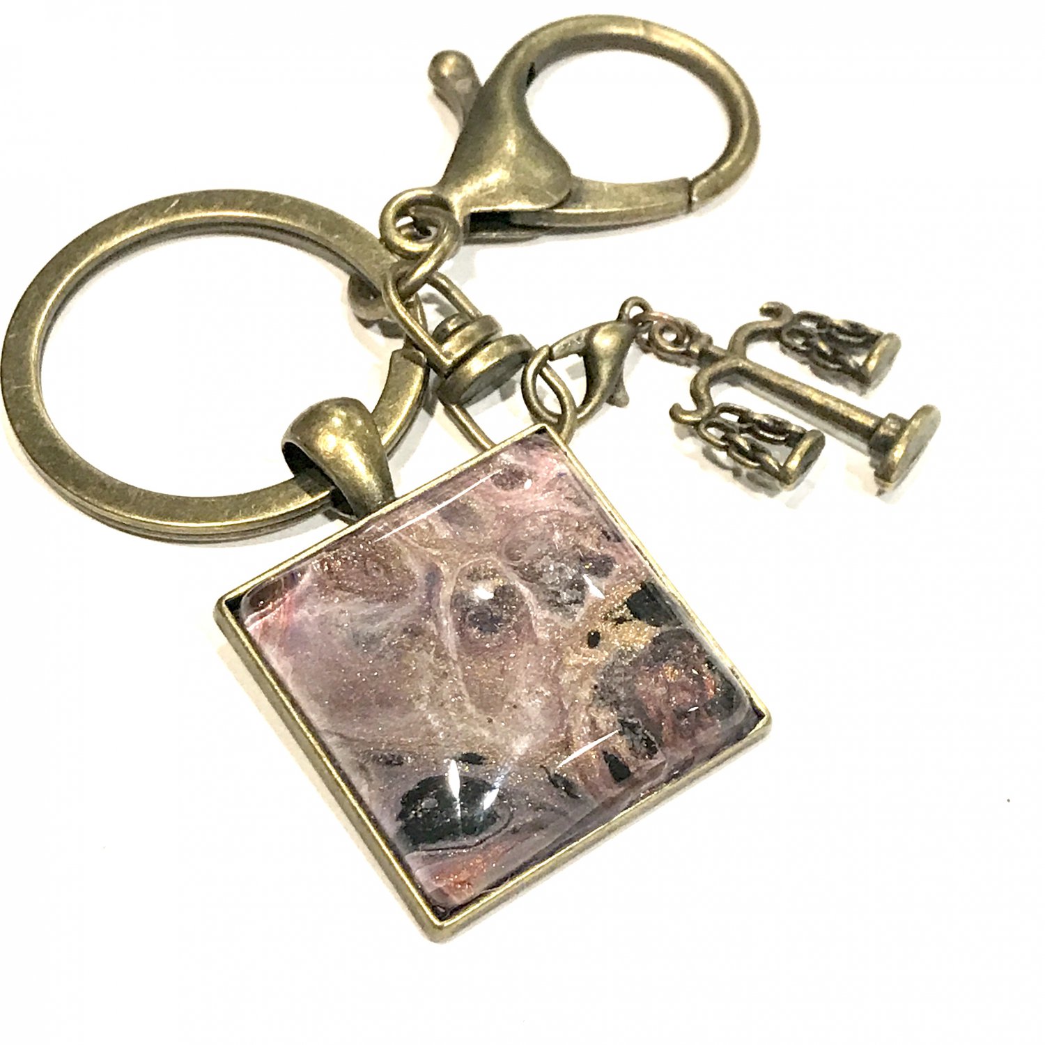 Handmade dome keychain with charm