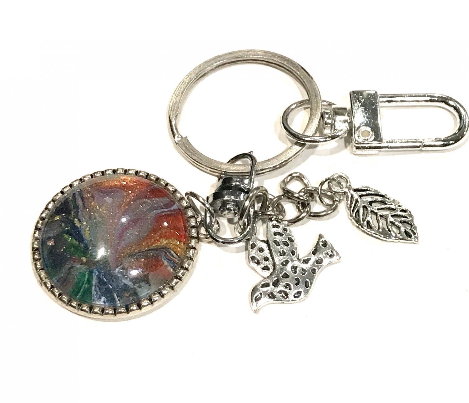 Handmade dome keychain dove tree of life charms