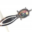 Bookmark handmade oval red yellow glass dome with a turtle setting