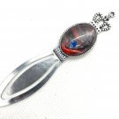 Bookmark handmade oval red grey purple glass dome with a crown setting