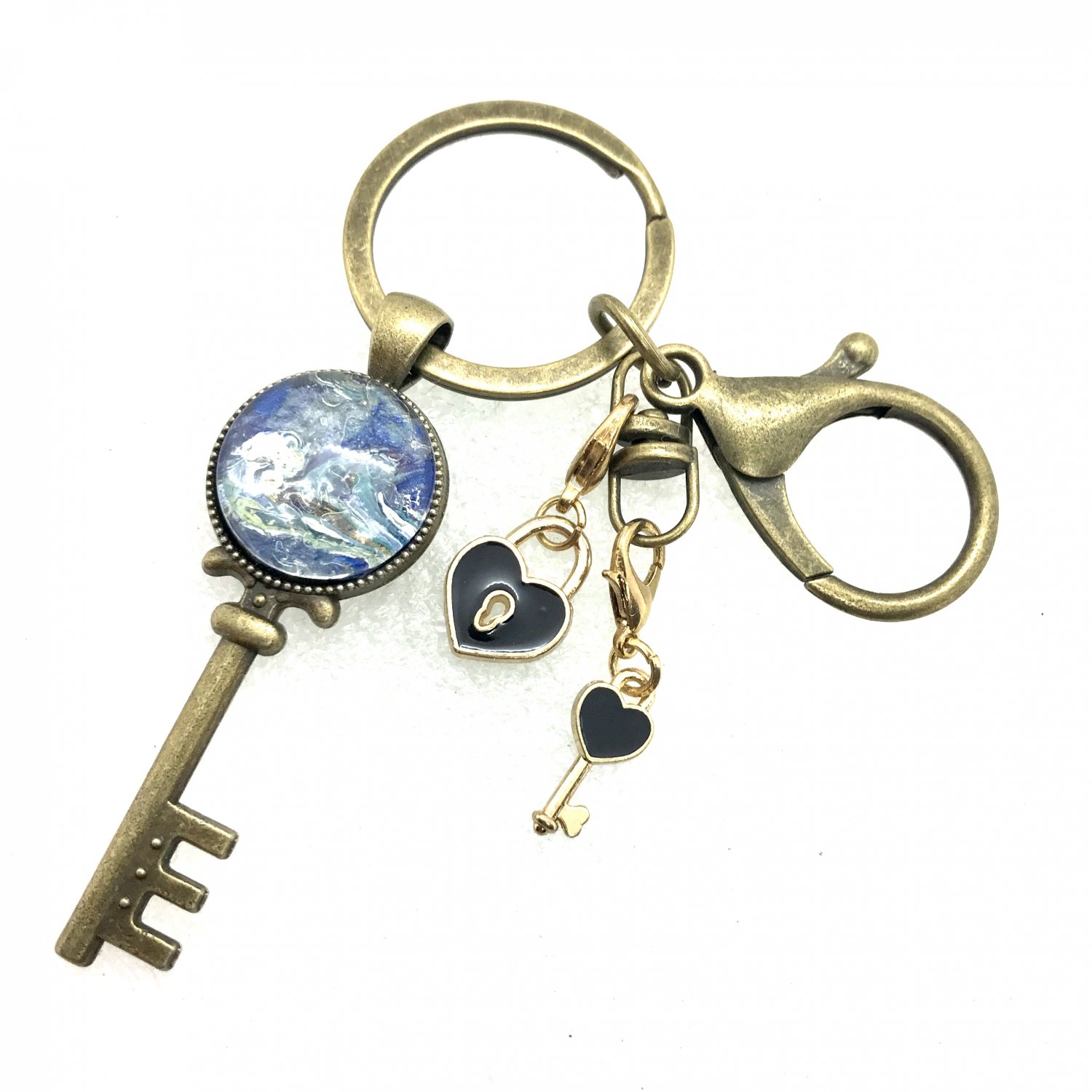 Handmade dome keychain keys and lock charms