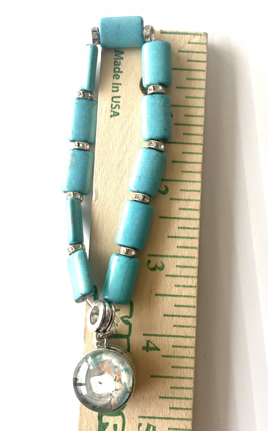 Turquoise beads Snap Bracelet handmade snap 18mm elastic band