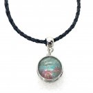 Round sliding Pendant Hand Painted snap 20mm  on a braided leather  cord  great  Gift