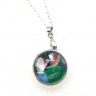 Pendant Hand Painted globe double dome rotating silver setting Pendant Hand Painted globe double dome rotating silver setting