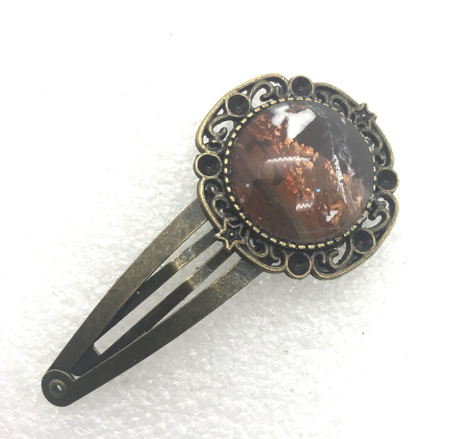 Hair pin hand painted 20mm  glass dome bronze