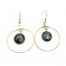 Dangle round gold plated hoops earrings hand painted  12mm  dome