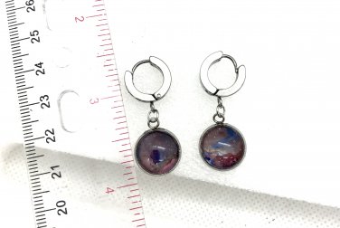 hoop stud earrings with handmade dome 12mm  dangle stainless steel