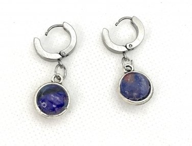 hoop stud earrings with handmade globe domes 12mm  dangle stainless steel