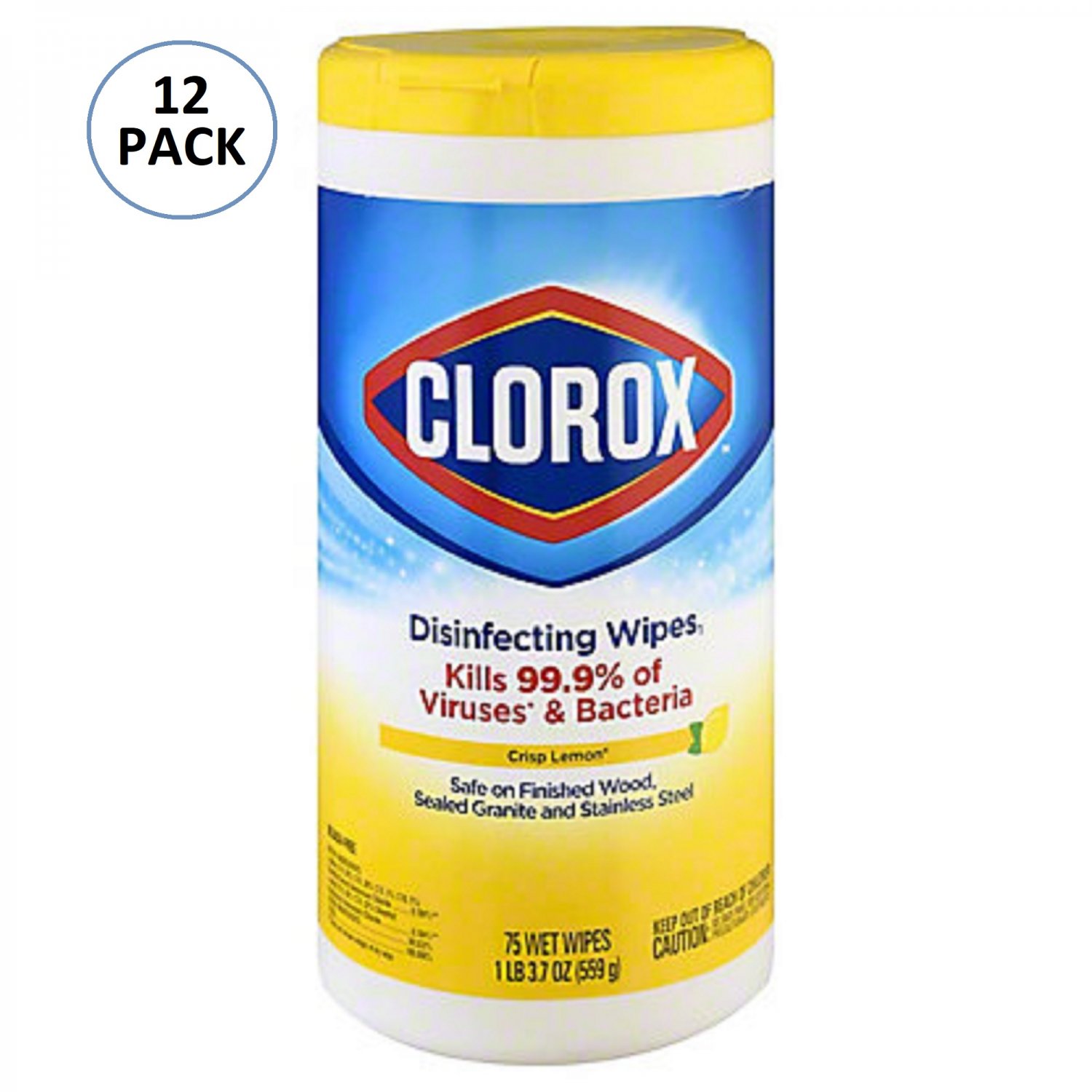 Clorox Disinfecting Wipes 12pack, 75 wipes each, Crisp Lemon Scent