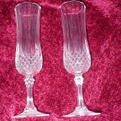 2 Crystal Champagne Flutes - faceted bowls