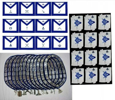 Masonic Blue Lodge Officer Chain Collar Jewels Apron Gloves LOT of 12X4