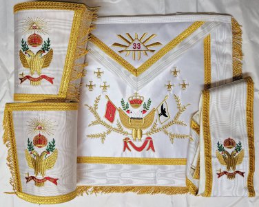 Masonic Regalia 33rd Degree A.A.S.R Set Apron,Collar & Gauntlets Wing UP