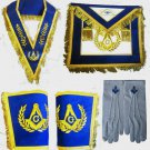 MASONIC REGALIA SET MASTER MASON APRON COLLAR CUFFS & GLOVES PAIR BLUE CP MADE