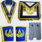 MASONIC REGALIA SET MASTER MASON APRON COLLAR CUFFS & GLOVES PAIR BLUE CP MADE