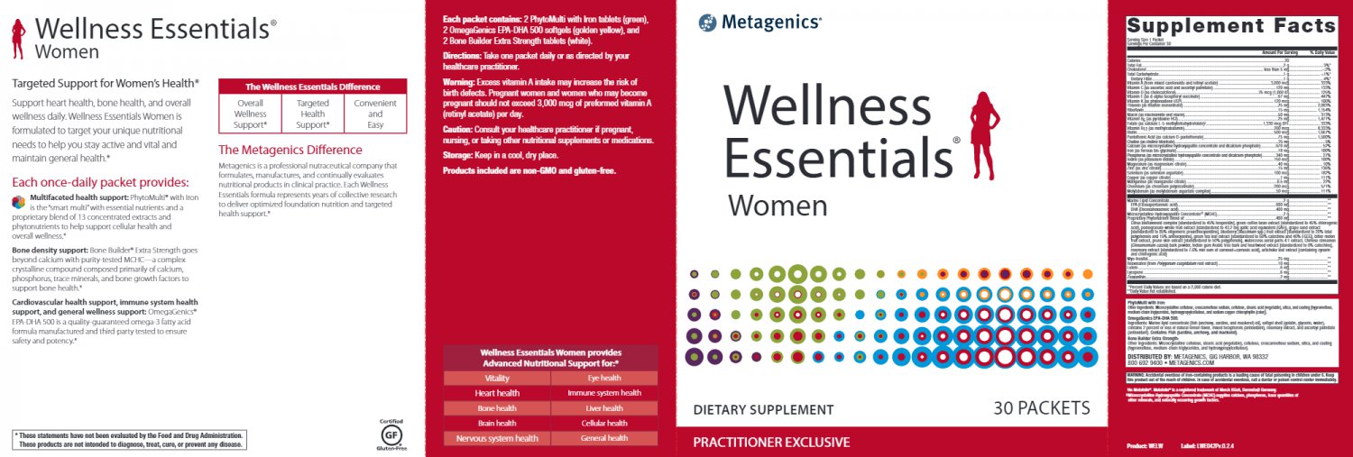 Metagenics Wellness Essentials Women 30 Packets 14 B Day Ship