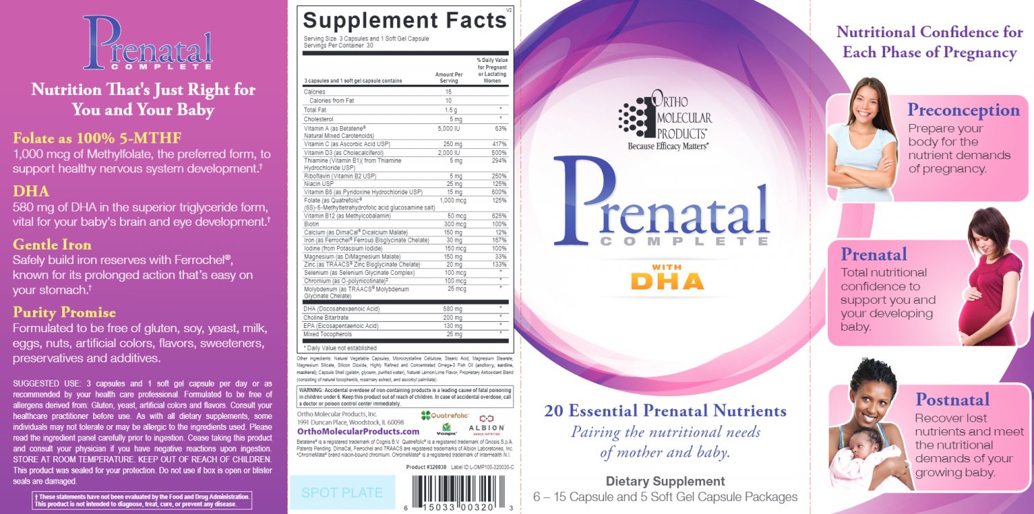 Ortho Molecular Prenatal Complete with DHA 30 servings 14 B Day Ship