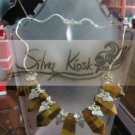 N022 necklace decorate with golden colour stone&silver flowers