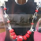 N027necklace with red stone beads&silver star fish