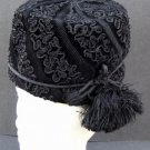 Elegant MR. JOHN Black Felt Hat with Passementerie Decoration