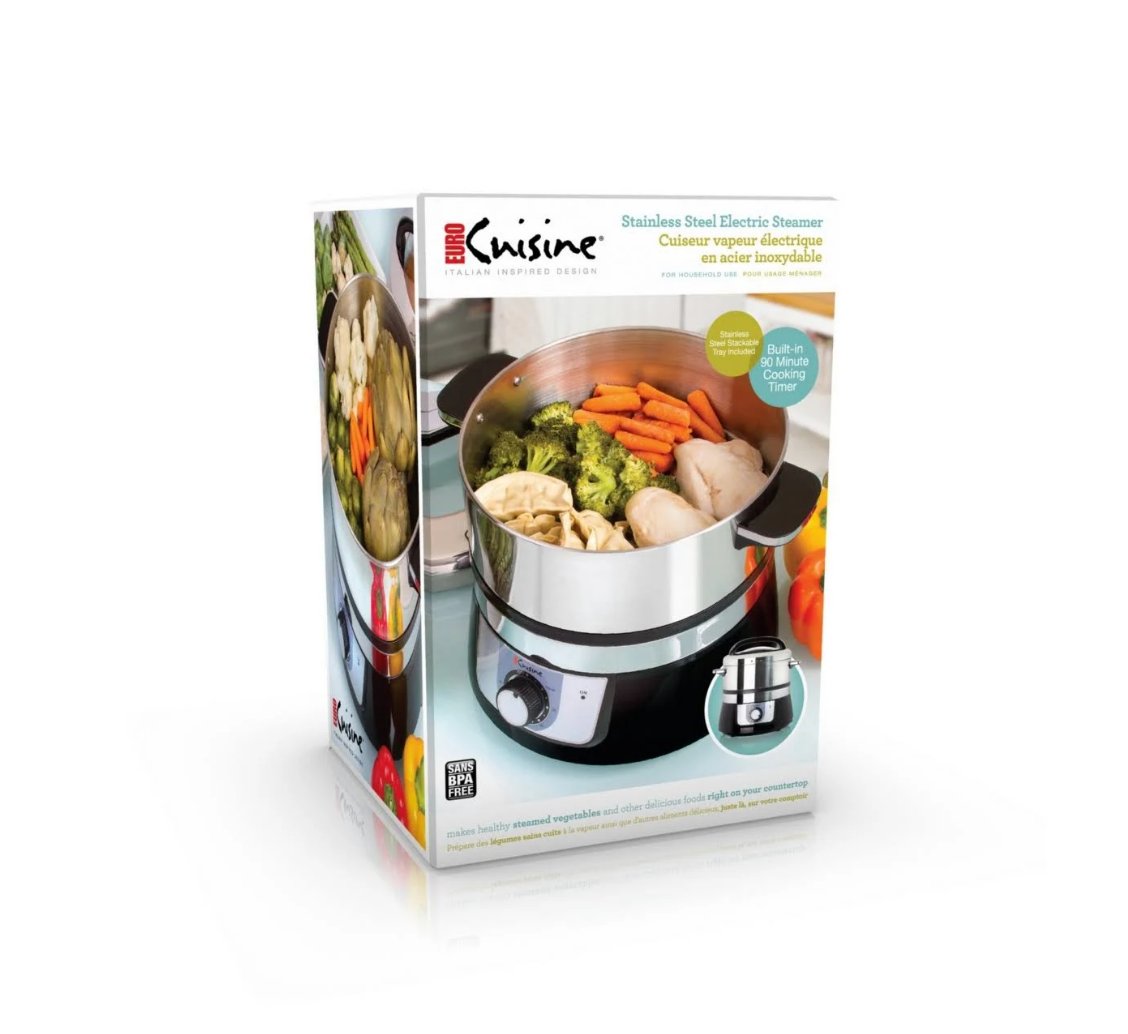 Euro Cuisine Stainless Steel Electric Food Steamer Black