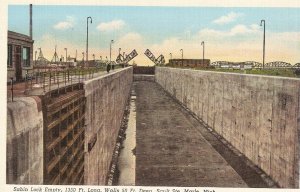 Sabin Lock Empty Sault Ste Marie Michigan vintage postcard
