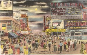Boardwalk at Steel Pier at Night Atlantic City NJ postcard