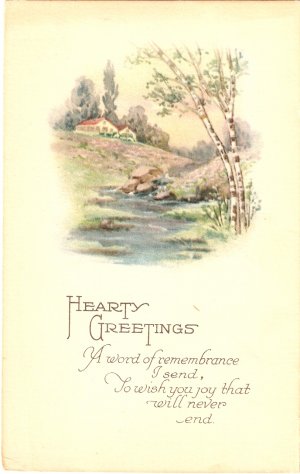 Hearty Greetings vintage postcard