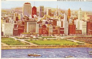 Bird's Eye View Michicagn Blvd Chicago vintage postcard