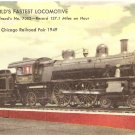 World's Fastest Locomotive Pennsylvania Railroad 7002 1949 vintage postcard