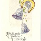 Birthday Greetings vintage postcard Blue Bells Flower Horseshoe
