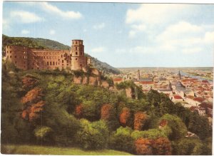 Heidelberg Blick von der Scheffelterrasse vintage postcard Farbaufnahme