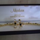 Vintage Modern Austrian Crystal Bracelet Earrings Set Black Gold-Tone