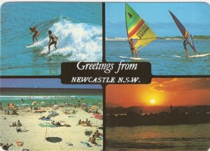 Newcastle NSW Australia surfing board riding fishing vintage postcard