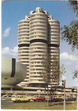 BMW Administration Building Munich 2002tii Germany vintage postcard