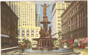 Tyler-Davidson Fountain Cincinnati Ohio OH vintage postcard