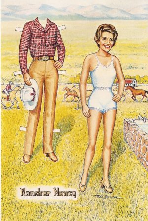 Nancy Reagan Rancher paper doll postcard