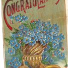 Heartiest Congratulations 1912 Heymann vintage blue flowers postcard